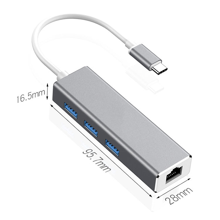 USB-C / Type-C to Gigabit Ethernet RJ45 & 3 x USB 3.0 Adapter Converter HUB, Computer External Tablet Phone Universal