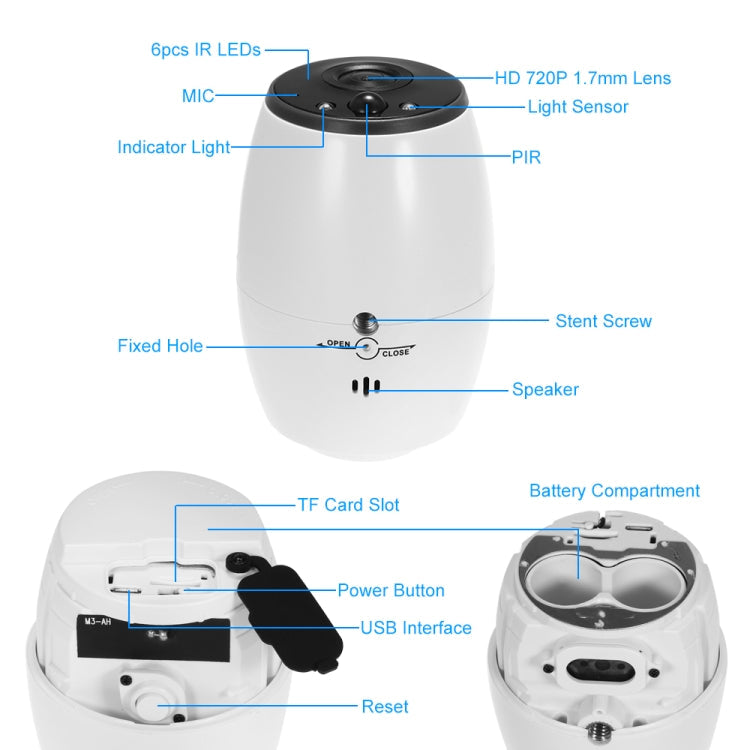 VESAFE VS-DC01 Security HD 720P Two-Way Audio Wireless Wifi IP Camera, Support Night Vision & PIR Detection & TF Card, IP54 Waterproof