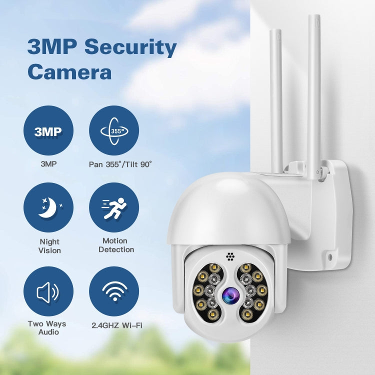 Tuya QX56 3.0 Million Pixels IP66 Waterproof 2.4G Wireless IP Camera, Support Motion Detection & Two-way Audio & Full Color Night Vision & TF Card, AU Plug