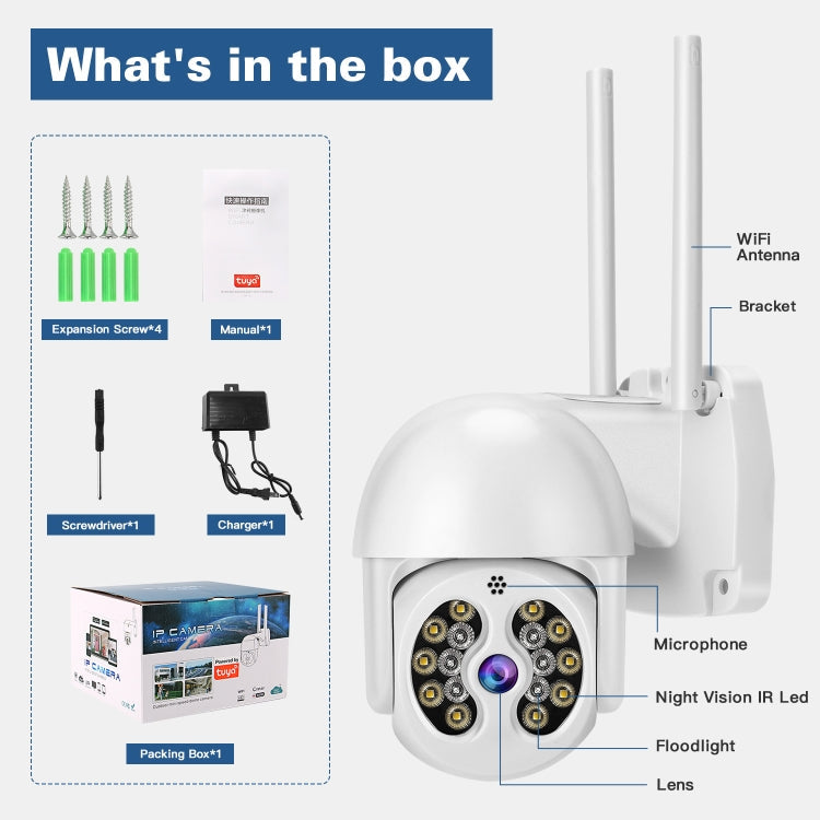 Tuya QX56 3.0 Million Pixels IP66 Waterproof 2.4G Wireless IP Camera, Support Motion Detection & Two-way Audio & Full Color Night Vision & TF Card, AU Plug Reluova