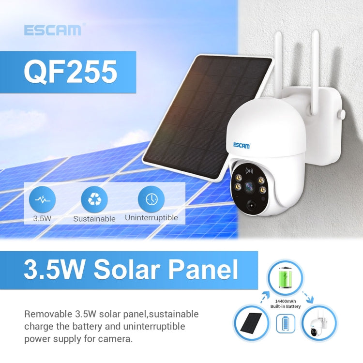 ESCAM QF255 2.0 Million Pixels 1080P HD WiFi Solar Camera, Support Two-way Voice & PIR Motion Detection & Night Vision & TF Card Reluova