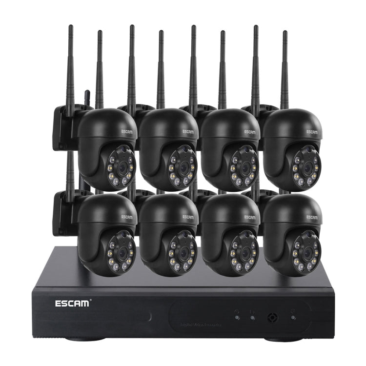 ESCAM WNK618 3.0 Million Pixels 8-channel Wireless Dome Camera HD NVR Security System, Support Motion Detection & Two-way Audio & Full-color Night Vision & TF Card, EU Plug