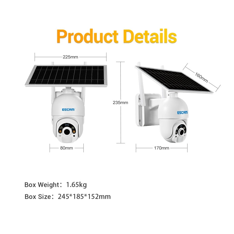 ESCAM QF450 HD 1080P 4G EU Version Solar Powered IP Camera without Memory, Support Two-way Audio & PIR Motion Detection & Night Vision & TF Card