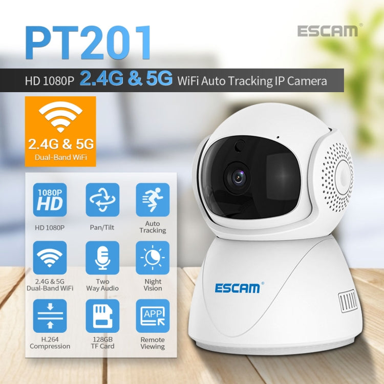 ESCAM PT201 HD 1080P Dual-band WiFi IP Camera, Support Night Vision / Motion Detection / Auto Tracking / TF Card / Two-way Audio, EU Plug