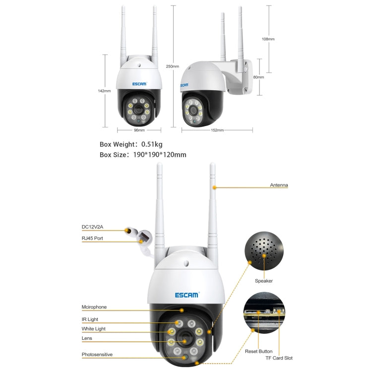 ESCAM PT207 HD 1080P WiFi IP Camera, Support Two Way Audio / Motion Detection / Night Vision / TF Card Reluova