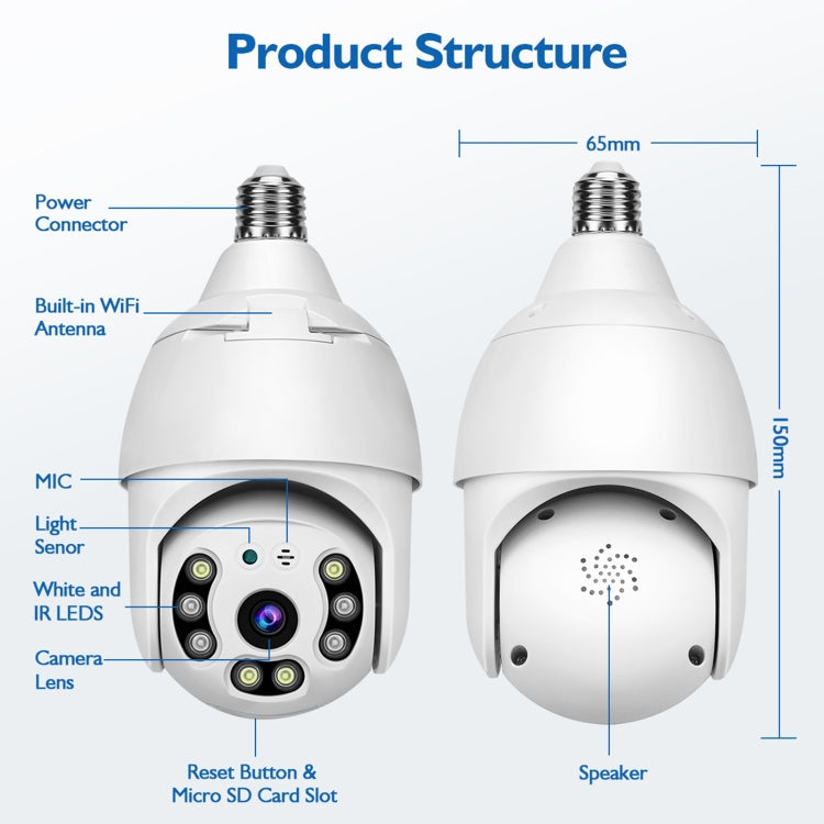 DP18 3.0MP Smart WiFi 1080P HD Outdoor Network Light Bulb Camera, Support Infrared Night Vision & Motion Detection & TF Card