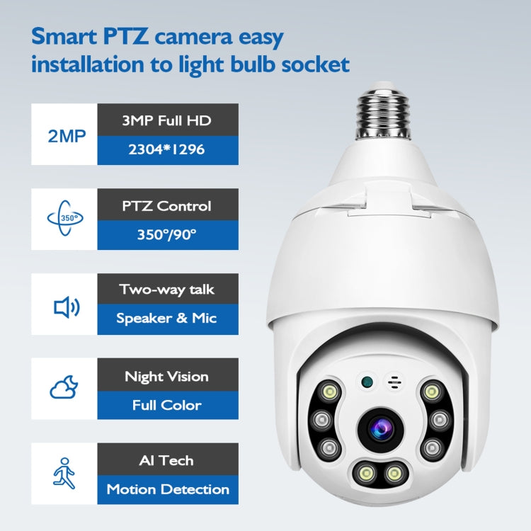 DP18 3.0MP Smart WiFi 1080P HD Outdoor Network Light Bulb Camera, Support Infrared Night Vision & Motion Detection & TF Card