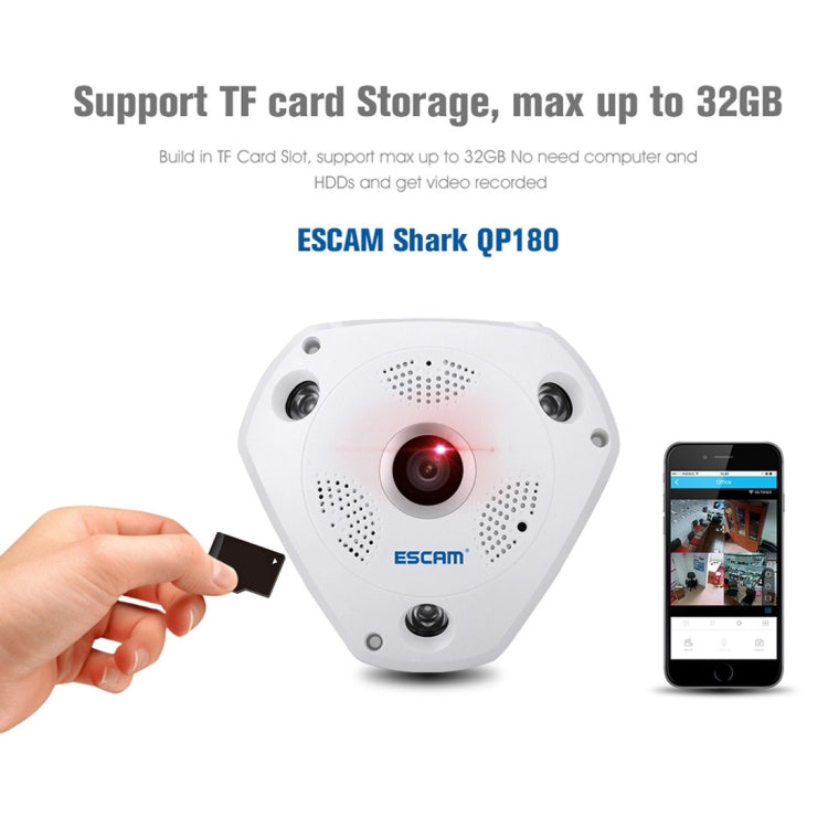 ESCAM Shark QP180 960P 360 Degrees Fisheye Lens 1.3MP WiFi IP Camera, Support Motion Detection / Night Vision, IR Distance: 10m Reluova