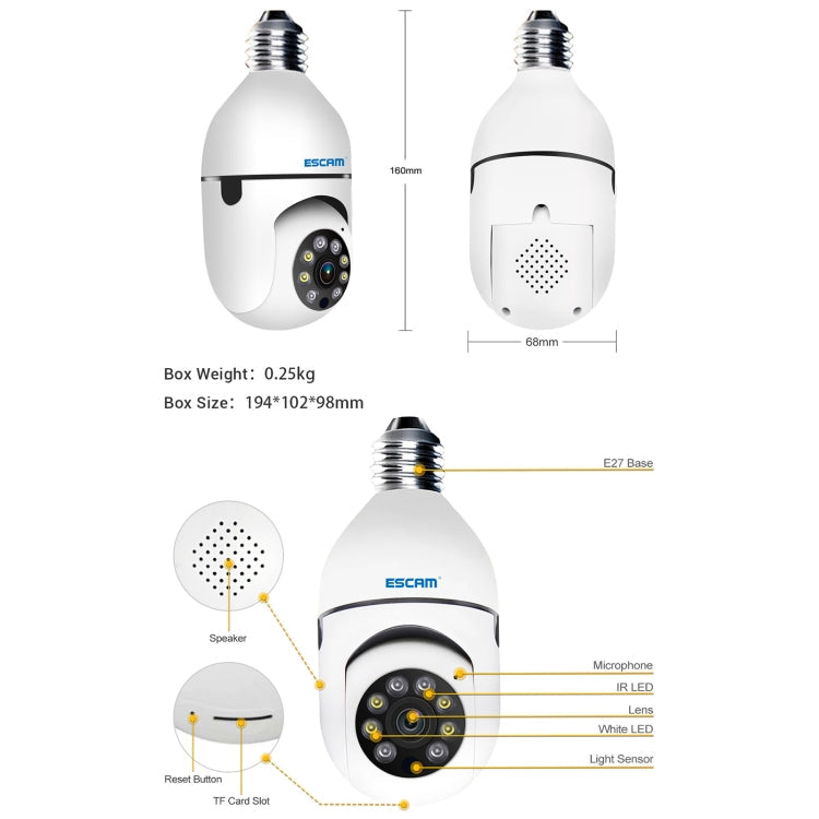 ESCAM PT208 1080P HD Light Bulb WiFi Camera, Support Motion Detection, Two-way Audio, Night Vision, TF Card Reluova