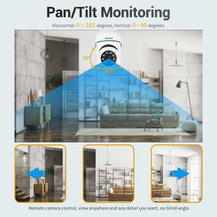 ESCAM PT208 1080P HD Light Bulb WiFi Camera, Support Motion Detection, Two-way Audio, Night Vision, TF Card Reluova