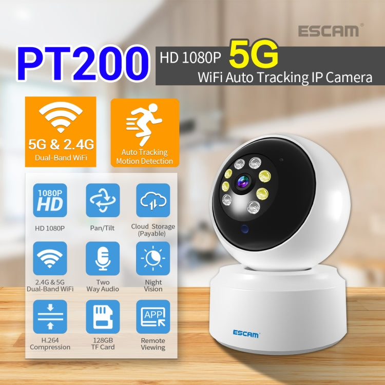 ESCAM PT200 HD 1080P Dual-band WiFi IP Camera, Support Night Vision / Motion Detection / Auto Tracking / TF Card / Two-way Audio, US Plug Reluova