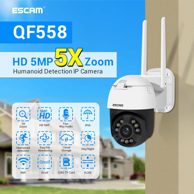 ESCAM QF558 5.0MP HD 5X Zoom Wireless IP Camera, Support Humanoid Detection, Night Vision, Two Way Audio, TF Card, AU Plug