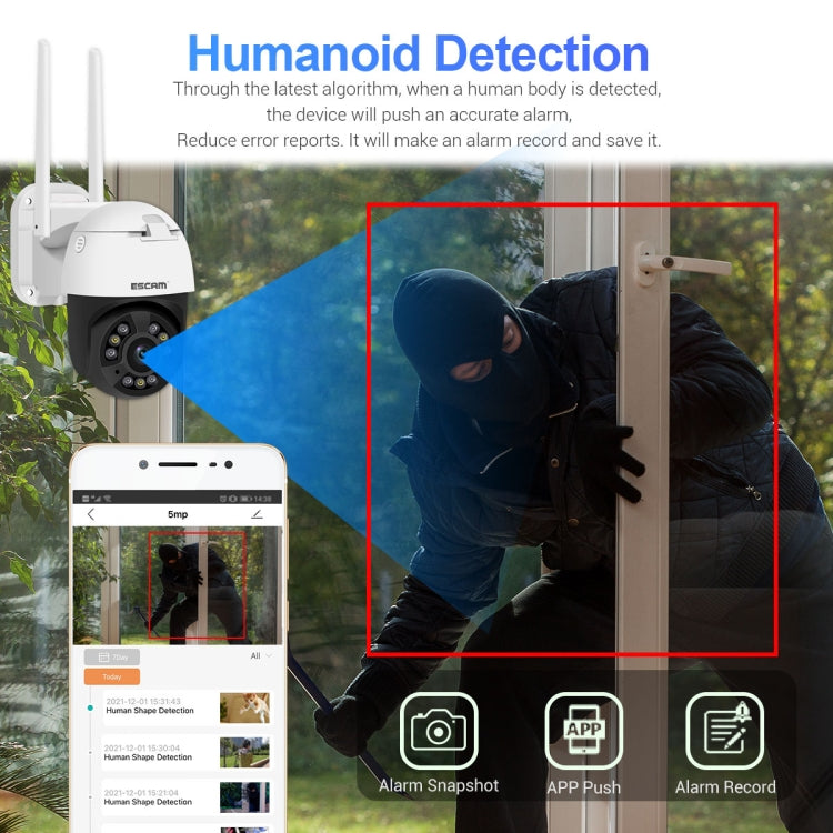 ESCAM QF558 5.0MP HD 5X Zoom Wireless IP Camera, Support Humanoid Detection, Night Vision, Two Way Audio, TF Card, AU Plug