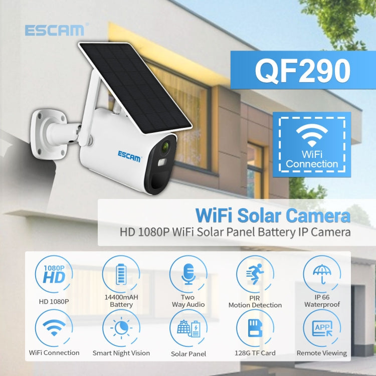 ESCAM QF290 HD 1080P WiFi Solar Panel IP Camera, Support Motion Detection / Night Vision / TF Card / Two-way Audio