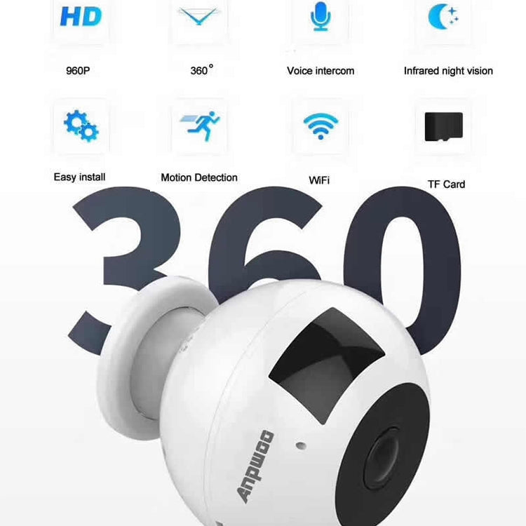 Anpwoo MN003 360 Degrees Panoramic 960P HD WiFi IP Camera, Support Motion Detection & Infrared Night Vision & TF Card(Max 64GB)