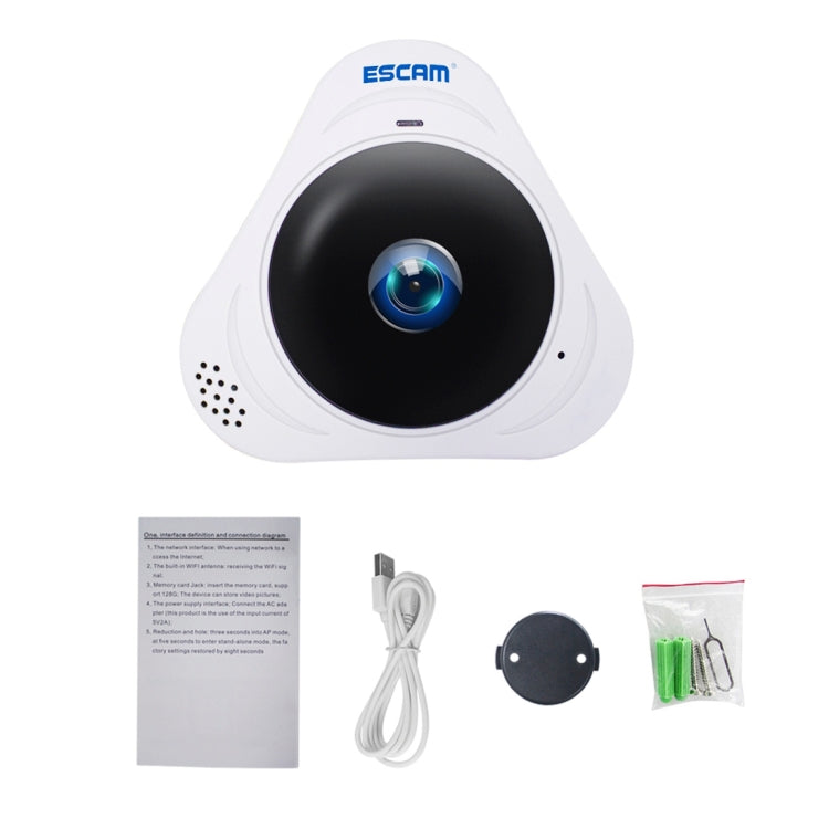 ESCAM Q8 960P 360 Degrees Fisheye Lens 1.3MP WiFi IP Camera, Support Motion Detection / Night Vision, IR Distance: 5-10m, AU Plug