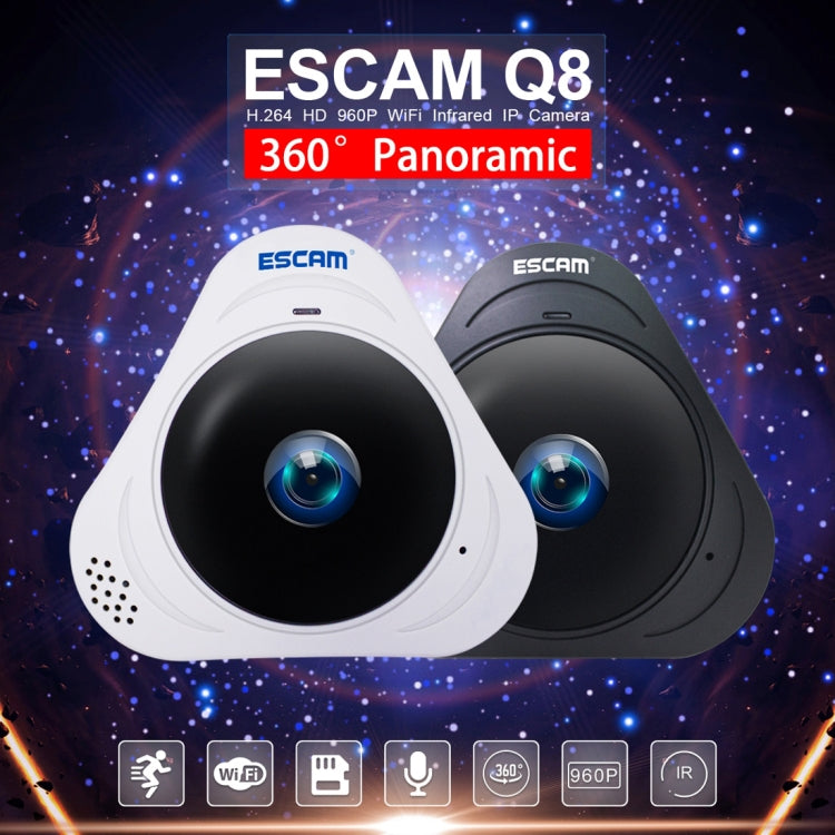 ESCAM Q8 960P 360 Degrees Fisheye Lens 1.3MP WiFi IP Camera, Support Motion Detection / Night Vision, IR Distance: 5-10m, AU Plug