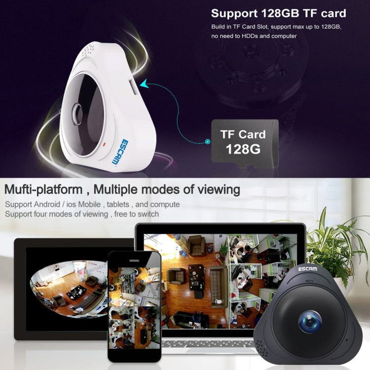 ESCAM Q8 960P 360 Degrees Fisheye Lens 1.3MP WiFi IP Camera, Support Motion Detection / Night Vision, IR Distance: 5-10m, AU Plug Reluova