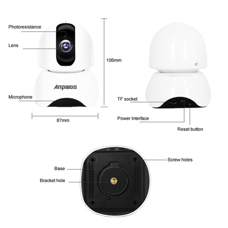 Anpwoo-YT003 2.0 Mega 3.6mm Lens Wide Angle 1080P Smart WIFI Monitor Camera , Support Night Vision & TF Card Expansion Storage, EU Plug