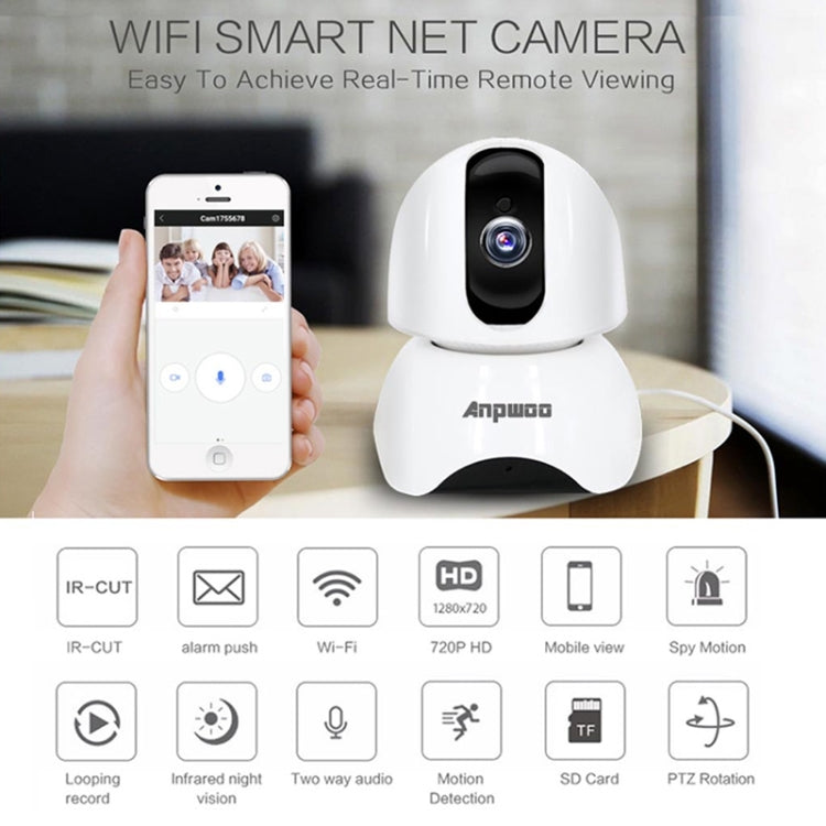 Anpwoo-YT003 2.0 Mega 3.6mm Lens Wide Angle 1080P Smart WIFI Monitor Camera , Support Night Vision & TF Card Expansion Storage, EU Plug