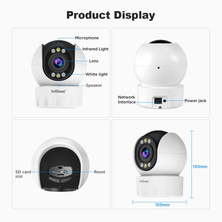 SriHome SH046 4.0 Million Pixels FHD Low Power Consumption Wireless Home Security Camera System Reluova