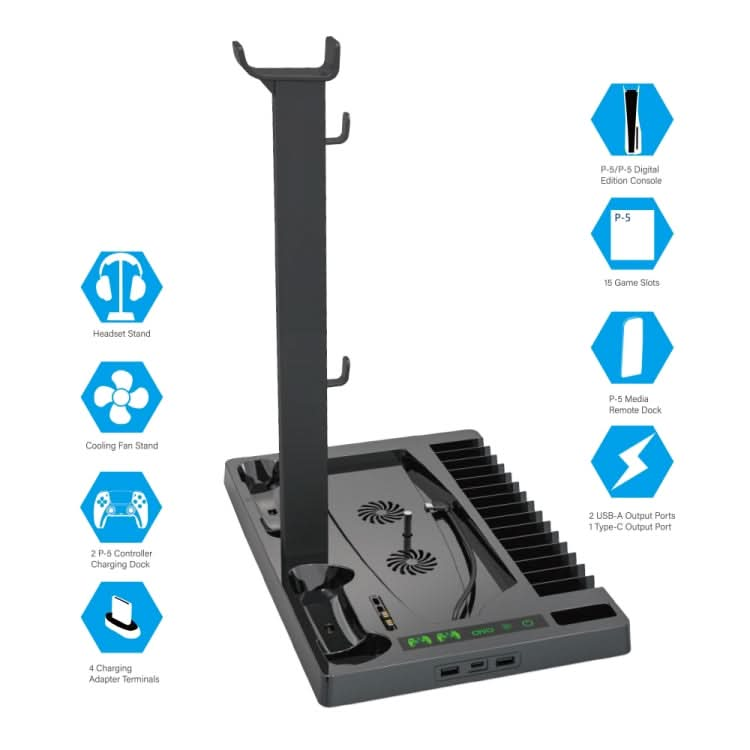 OIVO IV-P5246 Multi-Functional Charging Stand With Cooling Fan For Sony PS5 Reluova