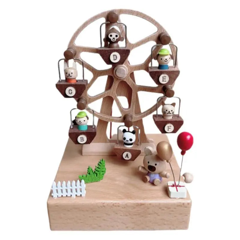 Wind up Mechanism Rotating Music Box Wooden Wheel Music Box Decoration.