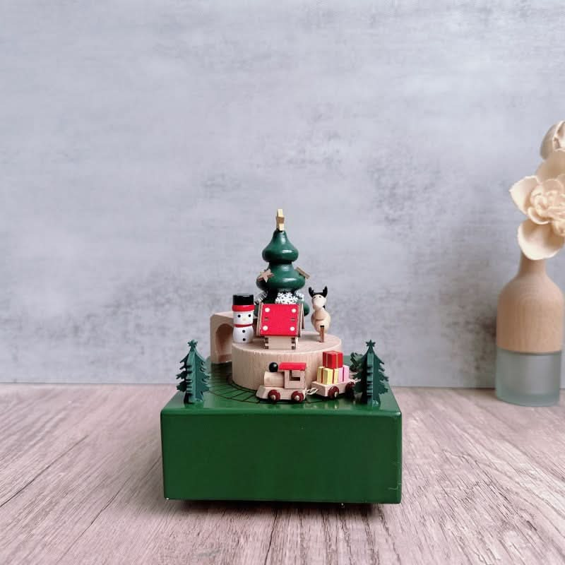 Rotating Train Music Box - Beechwood - Christmas Collection.