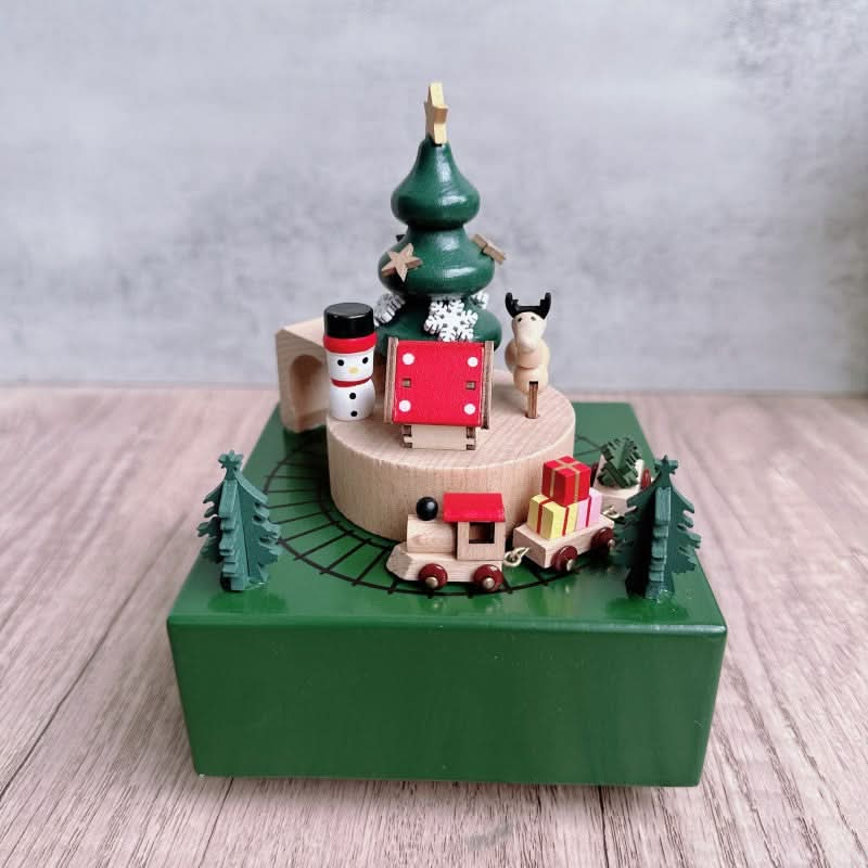 Rotating Train Music Box - Beechwood - Christmas Collection.