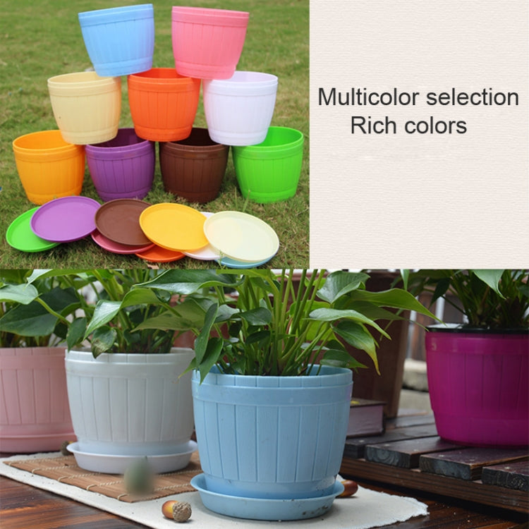 10 PCS Imitation Wooden Barrel Plastic Resin Flower Pot with Tray, Top Diameter: 9cm, Height: 6.5cm