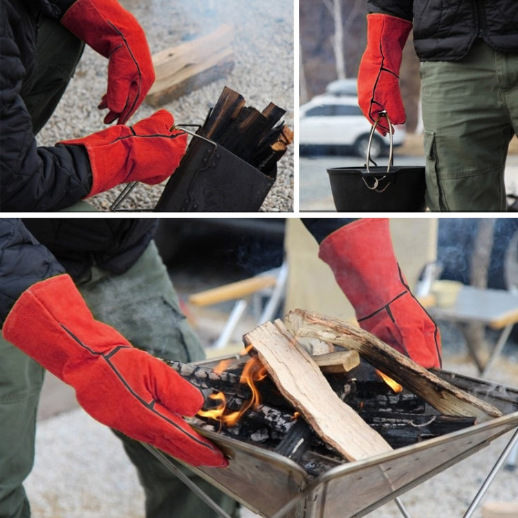 Outdoor BBQ Leather Men and Women Models High Temperature Insulation Thickening Long Welding Protective Gloves Reluova