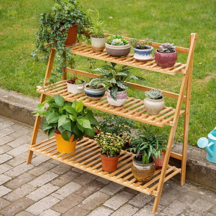 Bamboo 3-Tier Hanging Plant Stand Planter Shelves Flower Pot Storage Rack Folding Display Shelving Plants Shelf, Width: 100cm My Store