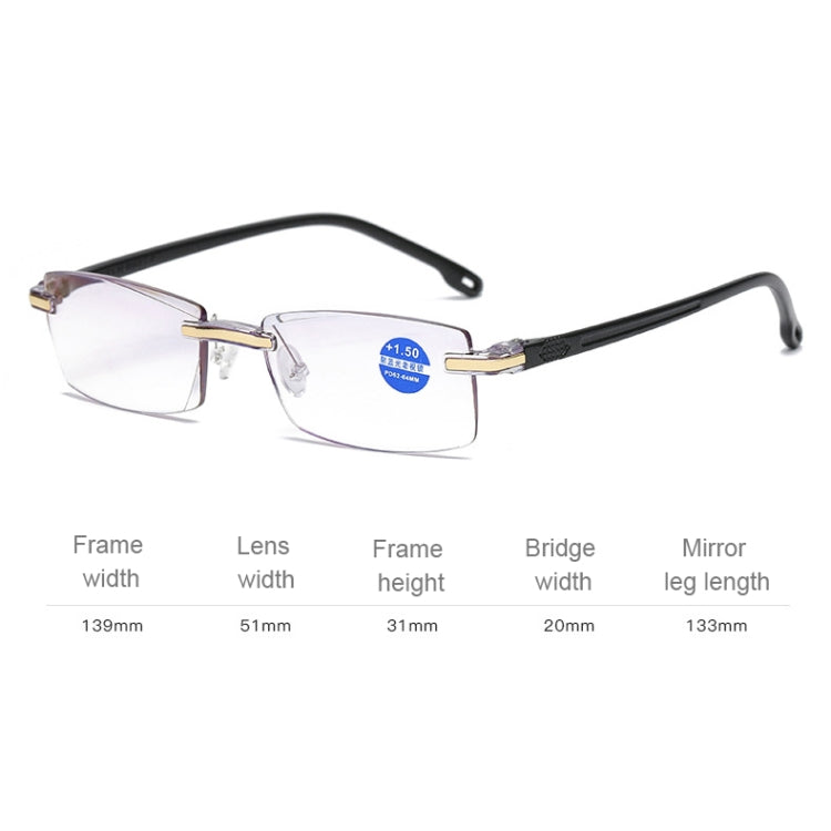 Rimless Anti Blue-ray Blue Film Lenses Presbyopic Glasses, +2.00D Reluova