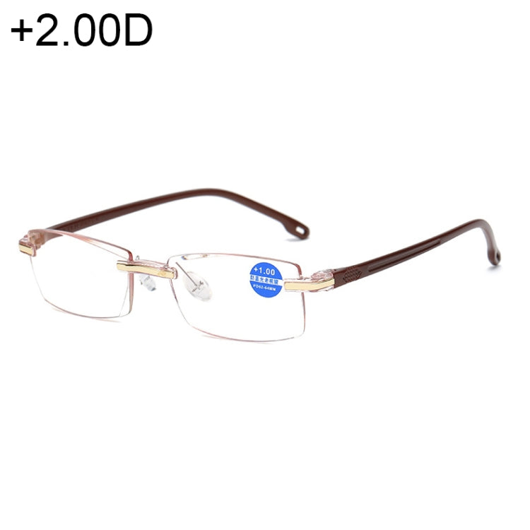 Rimless Anti Blue-ray Blue Film Lenses Presbyopic Glasses, +2.00D Reluova