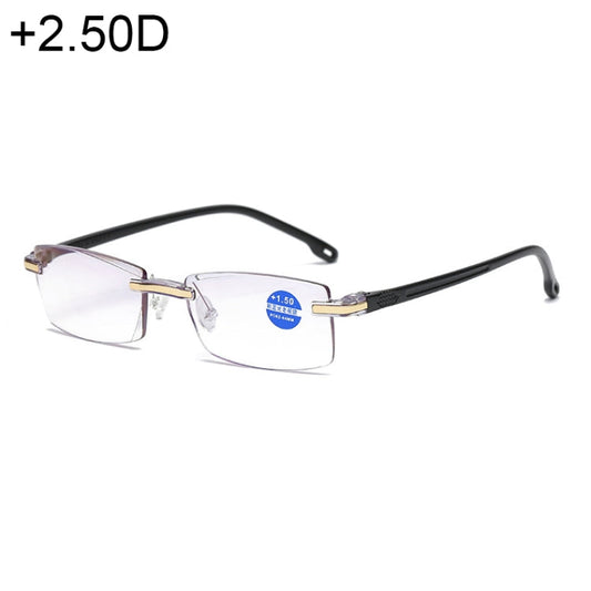 Rimless Anti Blue-ray Blue Film Lenses Presbyopic Glasses, +2.50D Reluova