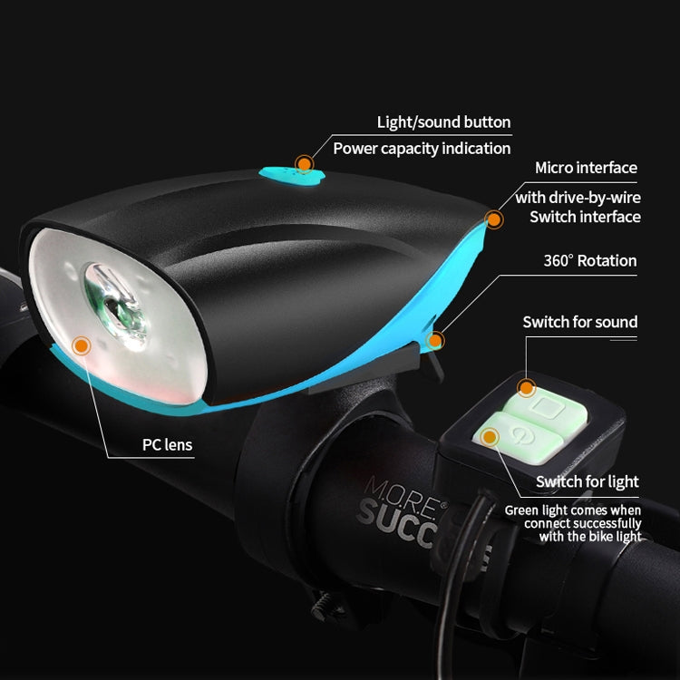 USB Charging Bike LED Riding Light, Charging 6 Hours with Horn & Line Control Reluova