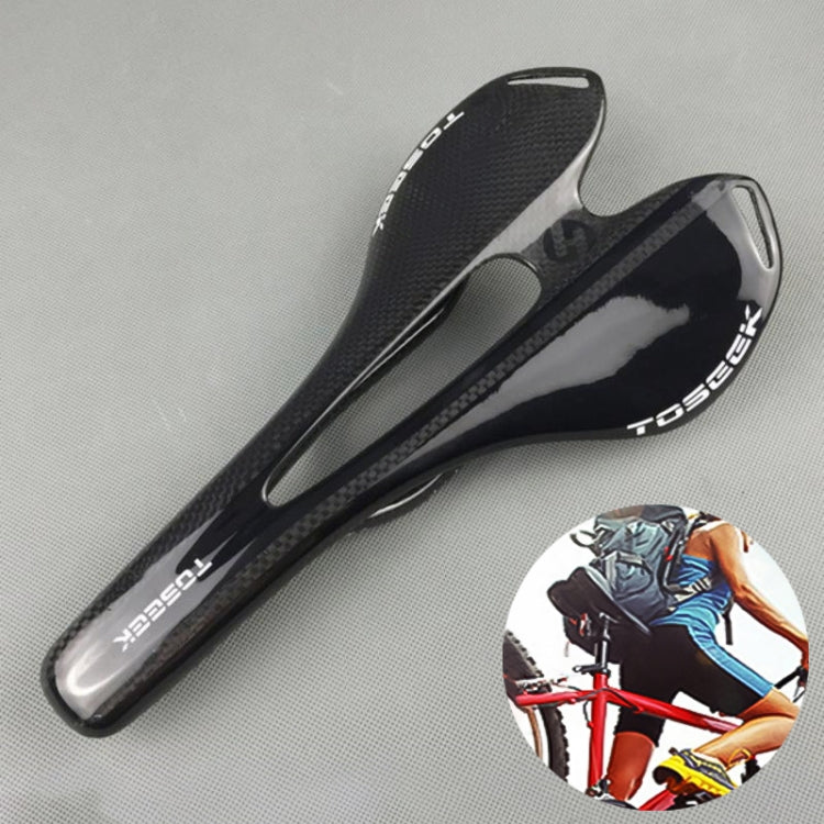 TOSEEK Road Bike Carbon Fiber Seat Bicycle Hollow Seat Saddle, 3K Texture + Light Reluova