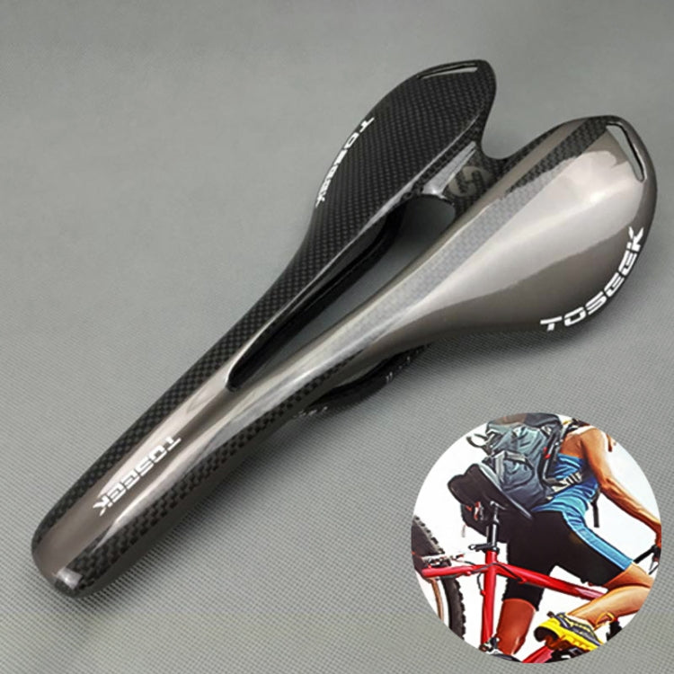 TOSEEK Road Bike Carbon Fiber Seat Bicycle Hollow Seat Saddle, 3K Texture + Light Reluova