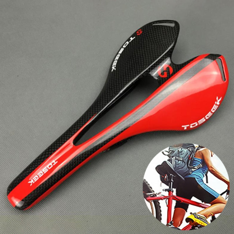 TOSEEK Road Bike Carbon Fiber Seat Bicycle Hollow Seat Saddle, 3K Texture + Light Reluova