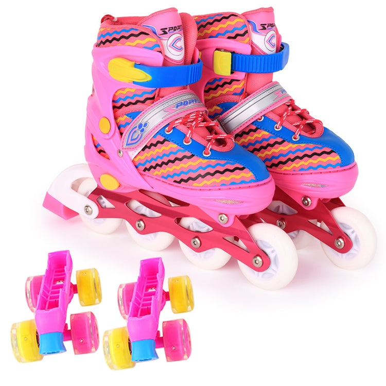 Children Full-flash White Double-row Roller Skates Skating Shoes, Straight Row+Double Row Wheel, Size : M