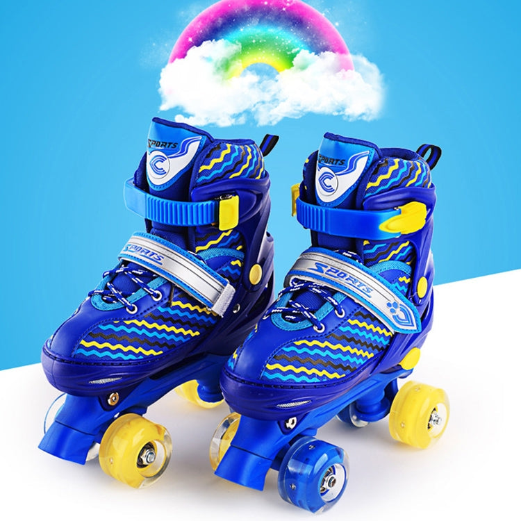 Children Full-flash White Double-row Roller Skates Skating Shoes, Straight Row+Double Row Wheel, Size : M