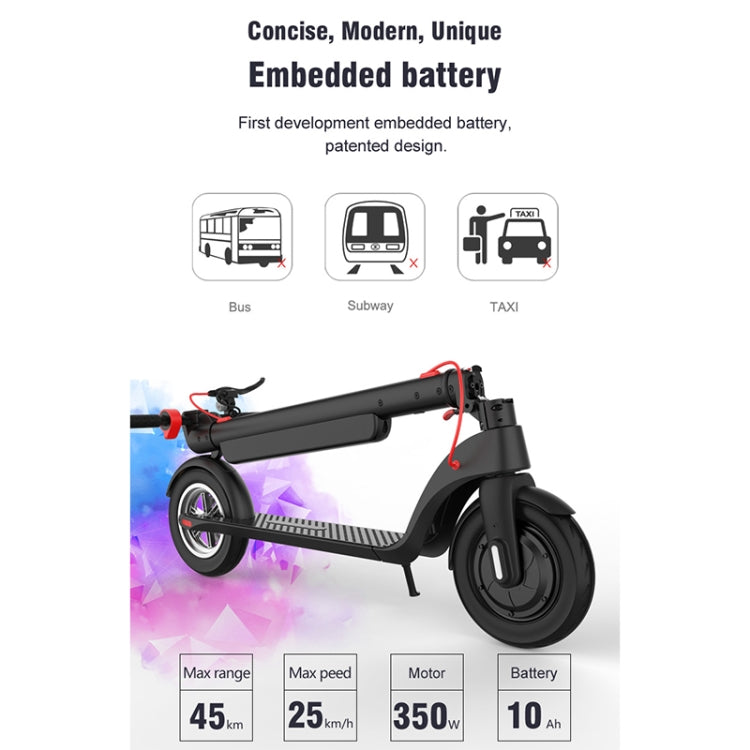 X8 Outdoor Waterproof Foldable Electric Scooter with 10 inch Vacuum Tires & LCD Display & LED Lights & 10AH Lithium Battery, Load-bearing: 20-100kg (Black)