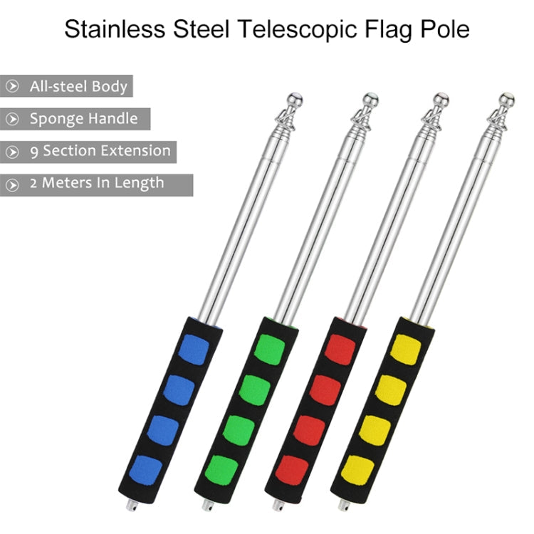 2M 9 Knots Telescopic Stainless Steel Rubber Sleeve Teaching Stick Guide Signal Flag, Random Color Delivery