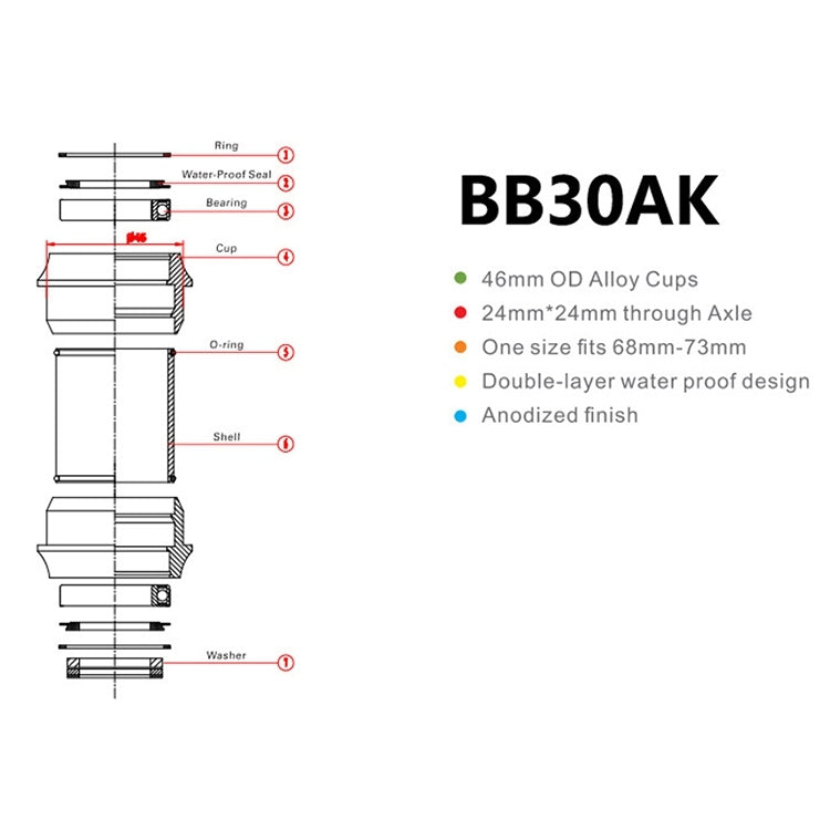 BIKERSAY BB30AK Bicycle Bottom Bracket Bike External Bearing