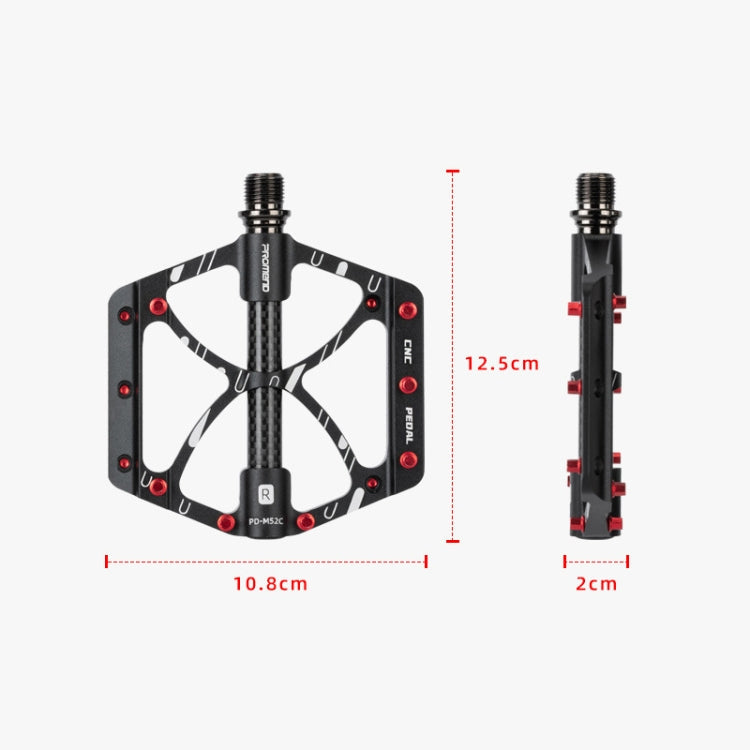 PROMEND PD-M52C 1 Pair Bicycle Aluminum Alloy + Carbon Fiber Tube Bearing Pedals Reluova