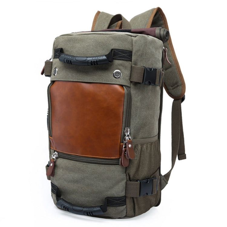 KAKA 0208 Men Canvas Stitched Leather Backpack, Size: 48 x 30 x 18cm