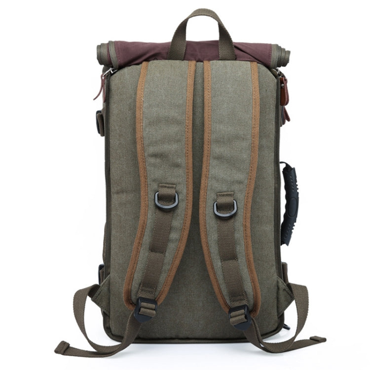 KAKA 0208 Men Canvas Stitched Leather Backpack, Size: 48 x 30 x 18cm