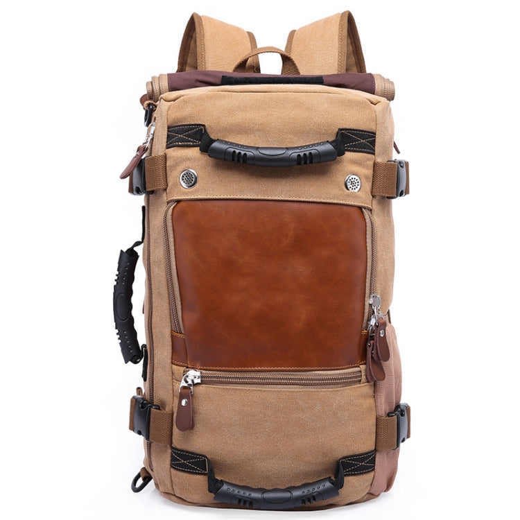 KAKA 0208 Men Canvas Stitched Leather Backpack, Size: 48 x 30 x 18cm