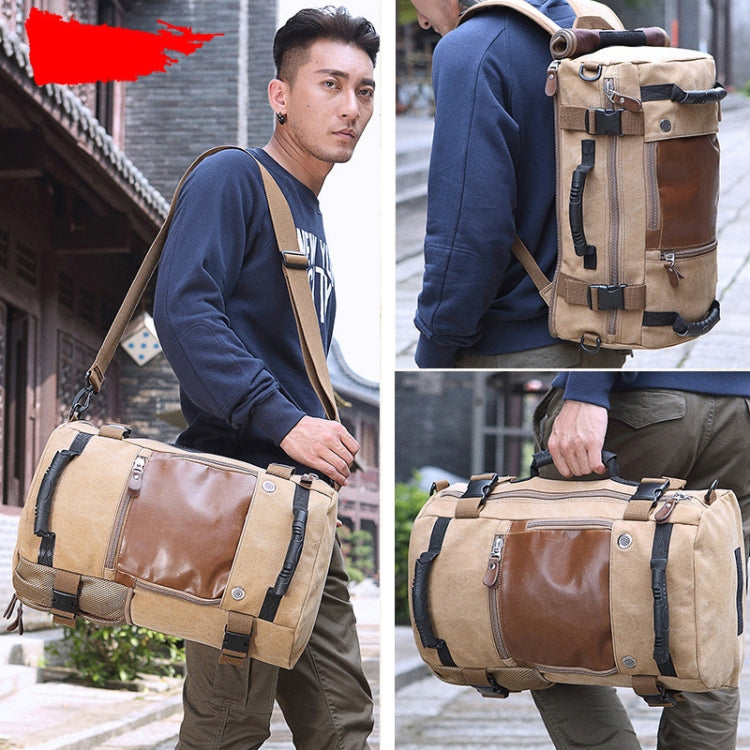 KAKA 0208 Men Canvas Stitched Leather Backpack, Size: 48 x 30 x 18cm