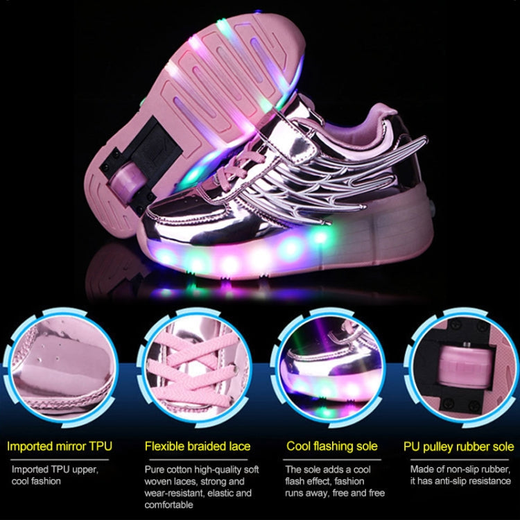 K02 LED Light Single Wheel Wing Roller Skating Shoes Sport Shoes, Size : 33 Reluova